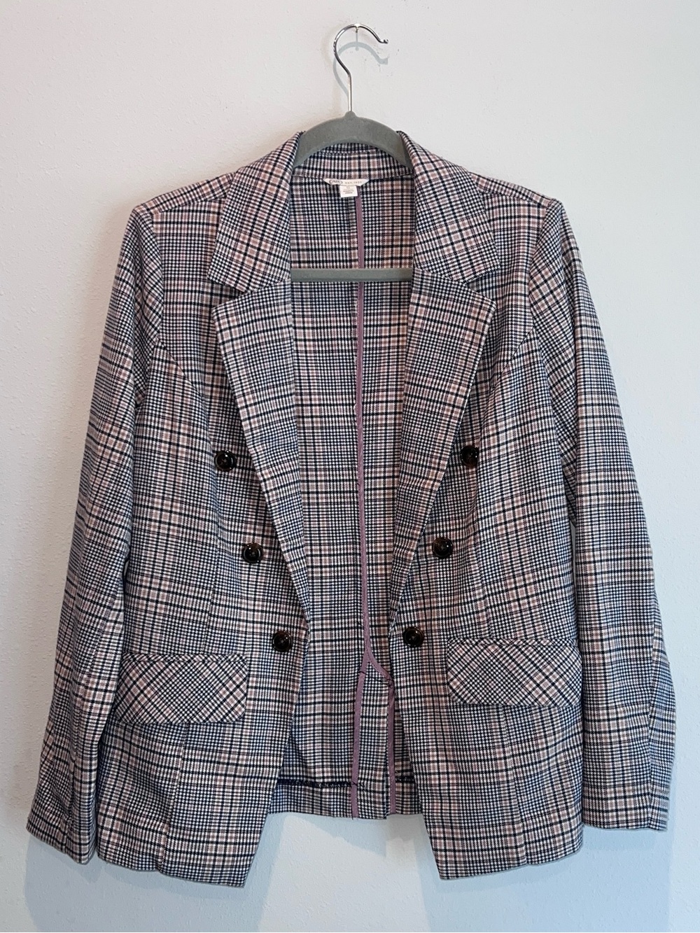 Cato Women Plaid Open Front Blazer Jacket Small Double Breasted Houndstooth Work